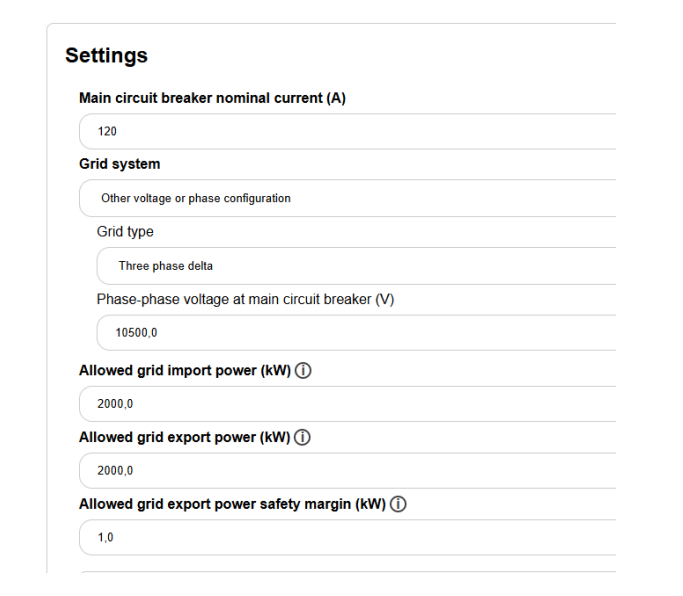 Grid system and phase-phase voltage settings